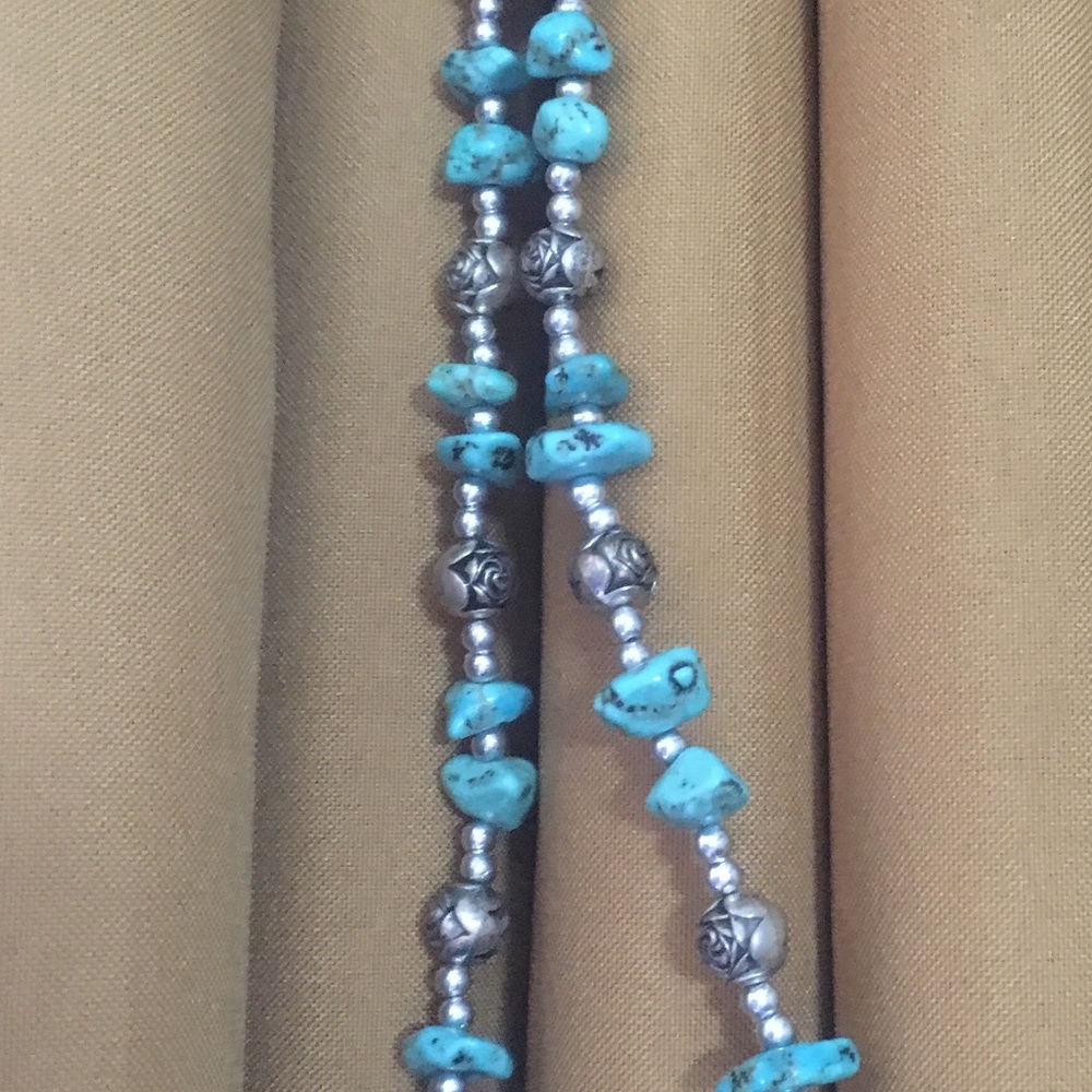 Raw Turquoise n Sterling "Rose" beads